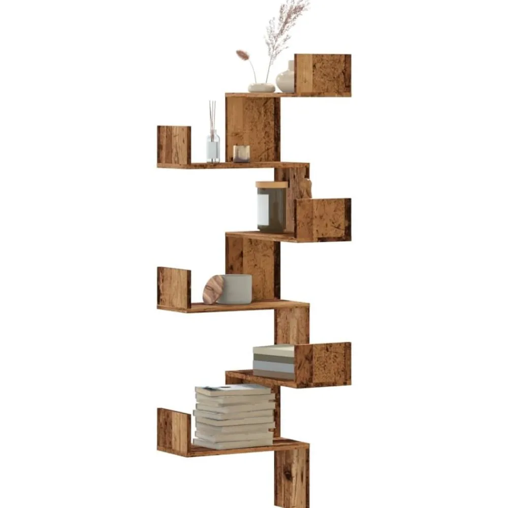Hoekwandschap 45x45x147 cm bewerkt hout out houtkleurig>vidaXL Best