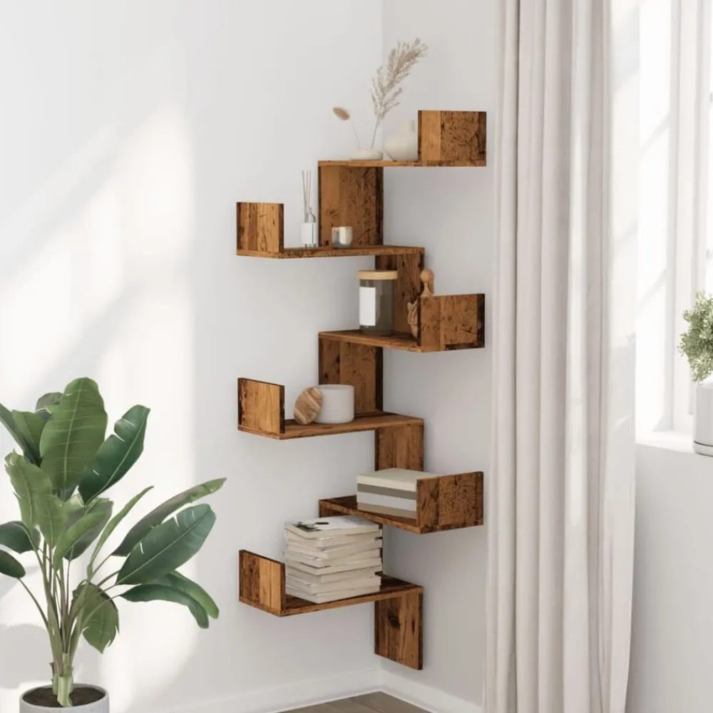 Hoekwandschap 45x45x147 cm bewerkt hout out houtkleurig>vidaXL Best