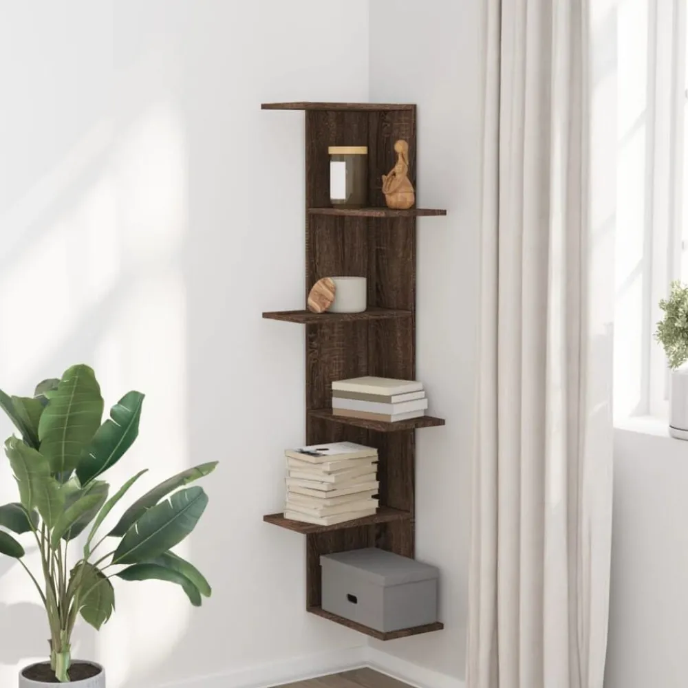 Boekenkasten & Wandplanken*vidaXL Hoekwandschap 36,5x36,5x140 cm bewerkt hout ig bruin eikenkleur