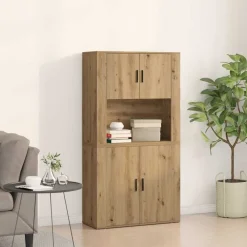 Kasten & Opbergmeubelen*vidaXL Hoge kast Artisan Eiken 80 x 33 x 150 cm Bewerkt hout artisanaal eikenkleurig