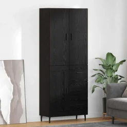 Kasten & Opbergmeubelen*vidaXL Hoge kast met lade 2 pcs Geengineerd Hout en Glas Zwart eiken