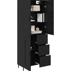 Kasten & Opbergmeubelen*vidaXL Hoge kast met lade 2 pcs Geengineerd Hout en Glas Zwart eiken