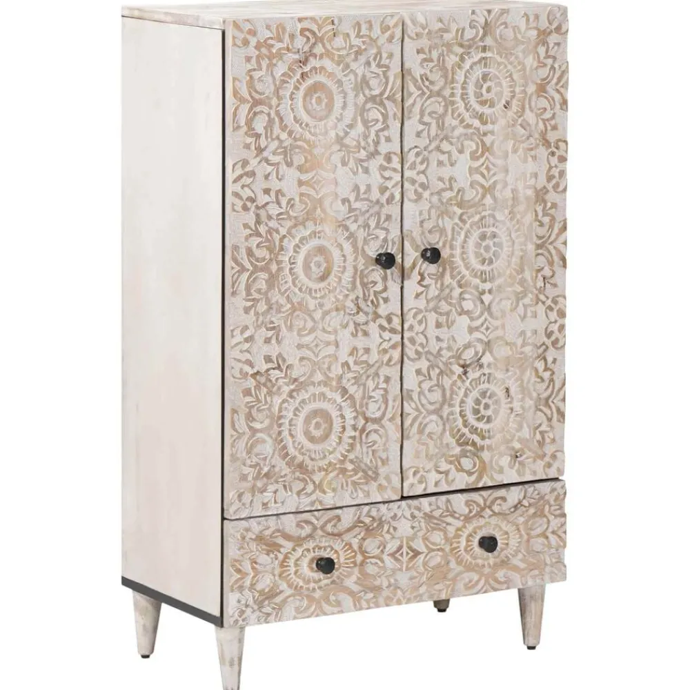 Hoge Kast met lade 60 x 33,5 x 100 cm Massief Mango Hout>vidaXL
