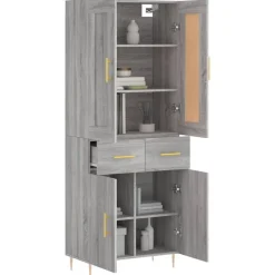 Hoge kast 69,5x34x180 cm bewerkt hout eikenkleurig><noscript><img width=