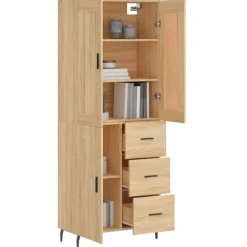 Hoge kast 69,5x34x180 cm bewerkt hout kleurig><noscript><img width=