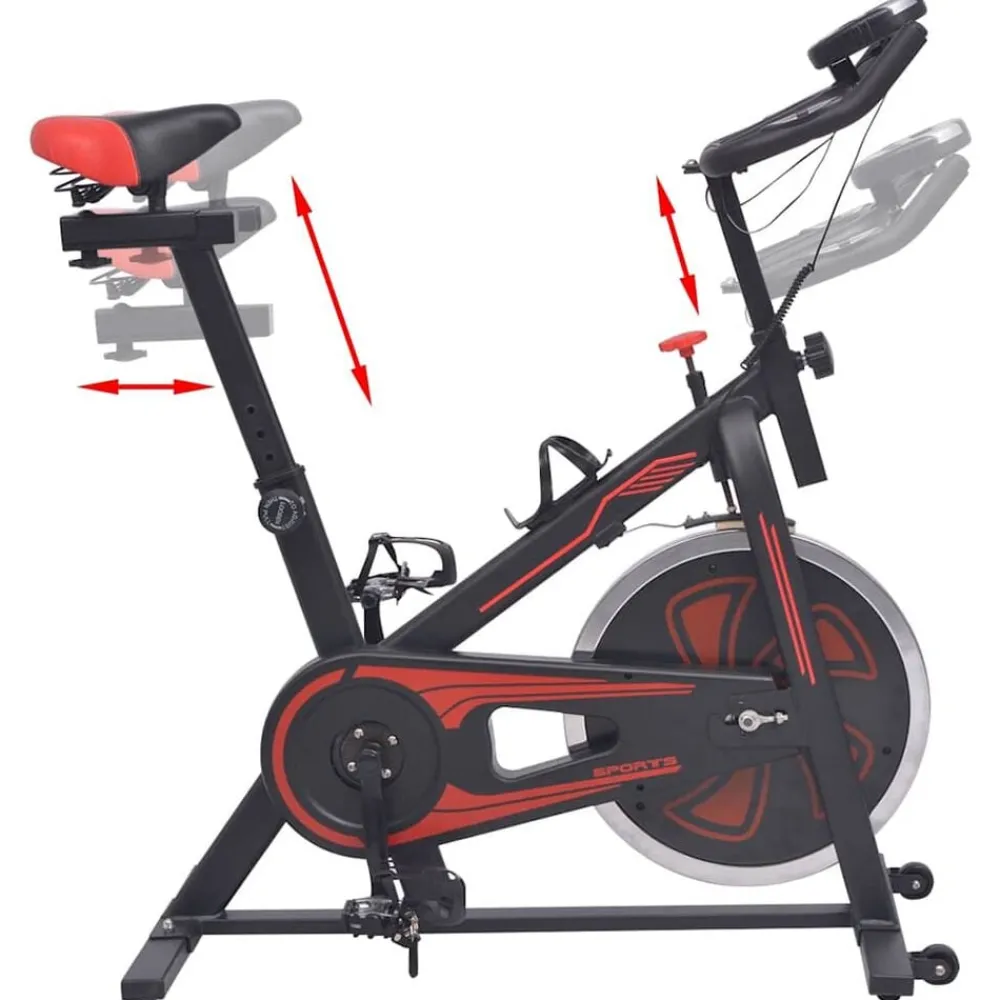 Hometrainer met hartslagsensoren en rood>vidaXL