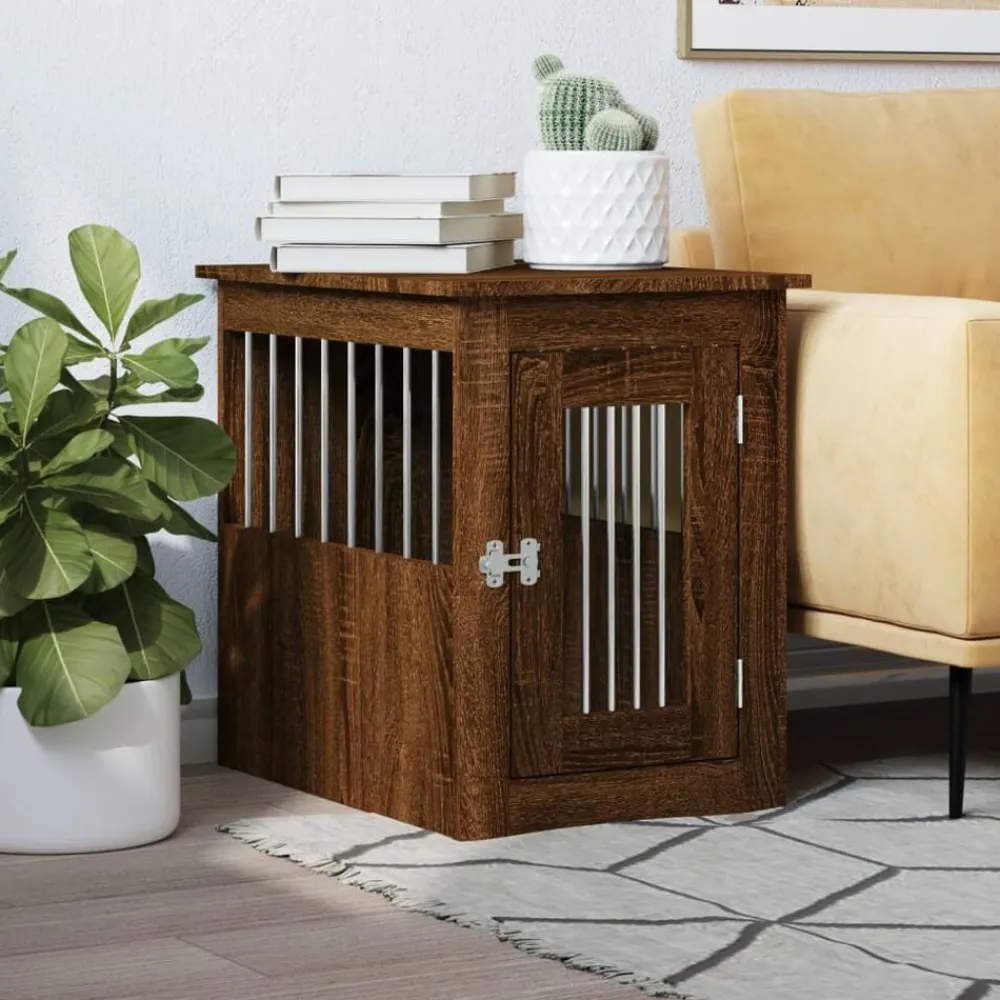 Huisdierbenodigdheden*vidaXL Hondenbench 45x62x59 cm bewerkt hout bruin eikenkleur