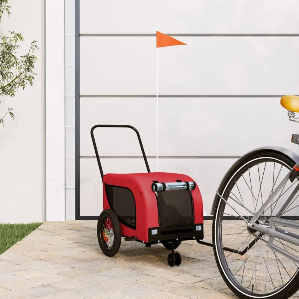 Huisdierbenodigdheden*vidaXL Hondenfietstrailer oxford stof en ijzer Rood en zwart