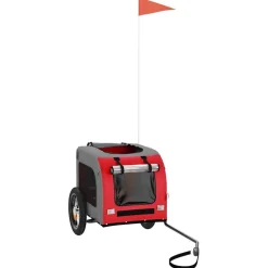 Huisdierbenodigdheden*vidaXL Hondenfietstrailer oxford stof en ijzer en grijs Rood