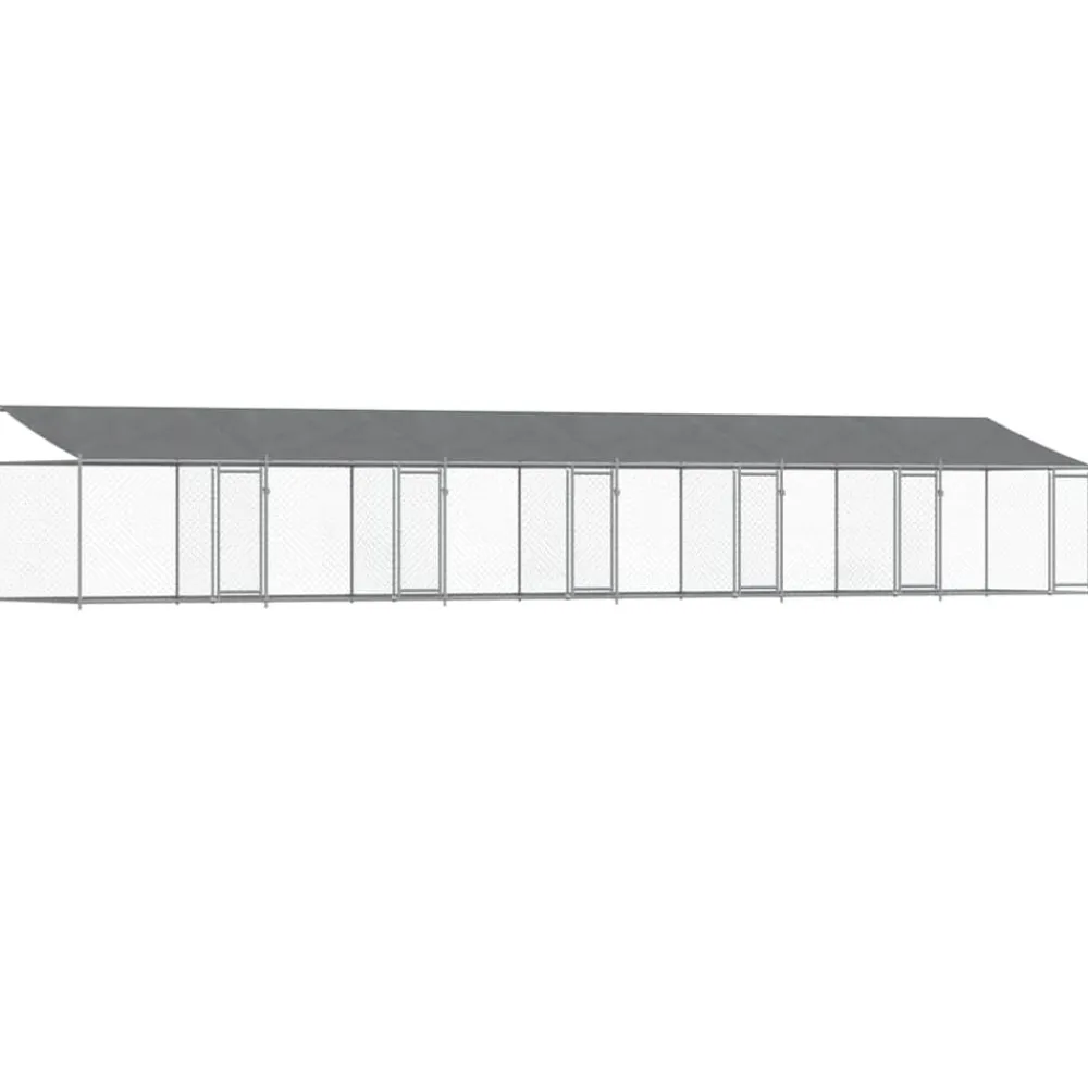 Huisdierbenodigdheden*vidaXL Hondenhok met dak en deuren 12x2x2 m gegalvaniseerd staal grijs