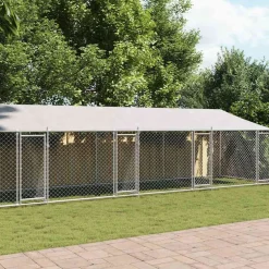 Huisdierbenodigdheden*vidaXL Hondenhok met dak en deuren 12x2x2 m gegalvaniseerd staal grijs
