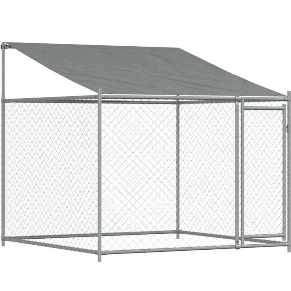 Hondenhok met dak en deur 2x2x2 m gegalvaniseerd staal grijs>vidaXL Hot