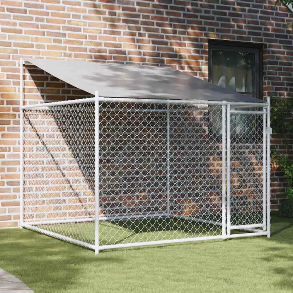 Hondenhok met dak en deur 2x2x2 m gegalvaniseerd staal grijs>vidaXL Hot
