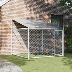 Hondenhok met dak en deur 2x2x2 m gegalvaniseerd staal grijs><noscript><img width=