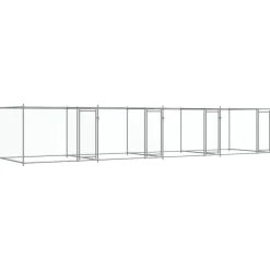 Huisdierbenodigdheden*vidaXL Hondenhok met deuren 8x2x1,5 m gegalvaniseerd staal grijs