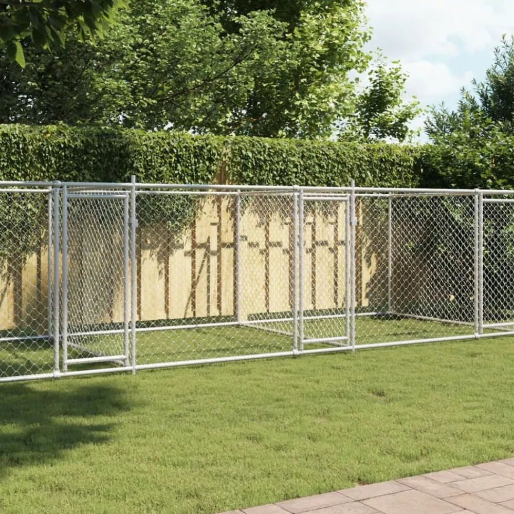 Huisdierbenodigdheden*vidaXL Hondenhok met deuren 8x2x1,5 m gegalvaniseerd staal grijs