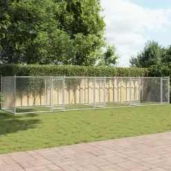 Huisdierbenodigdheden*vidaXL Hondenhok met deuren 8x2x1,5 m gegalvaniseerd staal grijs