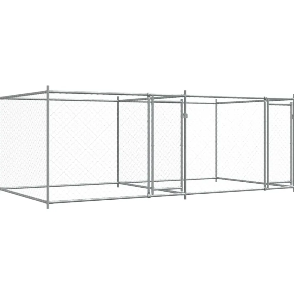 Hondenhok met deuren 4x2x1,5 m gegalvaniseerd staal grijs>vidaXL Online