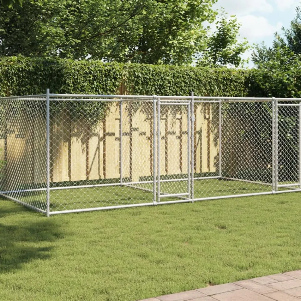 Hondenhok met deuren 4x2x1,5 m gegalvaniseerd staal grijs>vidaXL Online