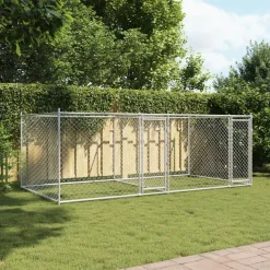 Hondenhok met deuren 4x2x1,5 m gegalvaniseerd staal grijs><noscript><img width=
