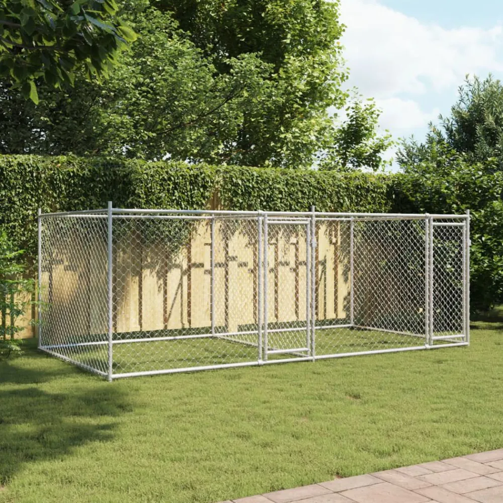 Hondenhok met deuren 4x2x1,5 m gegalvaniseerd staal grijs>vidaXL Online