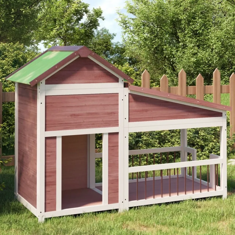 Huisdierbenodigdheden*vidaXL Hondenhok 143x60,5x109 cm massief grenenhout kleurig Mokka