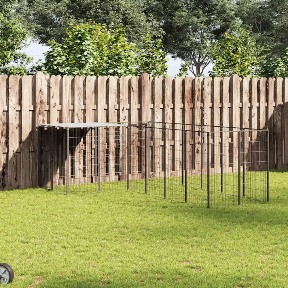 Hondenkennel 4,84 m² staal>vidaXL Sale