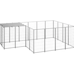 Huisdierbenodigdheden*vidaXL Hondenkennel 6,05 m² staal kleurig Zilver