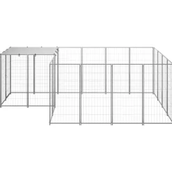 Huisdierbenodigdheden*vidaXL Hondenkennel 6,05 m² staal kleurig Zilver