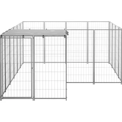 Huisdierbenodigdheden*vidaXL Hondenkennel 6,05 m² staal kleurig Zilver