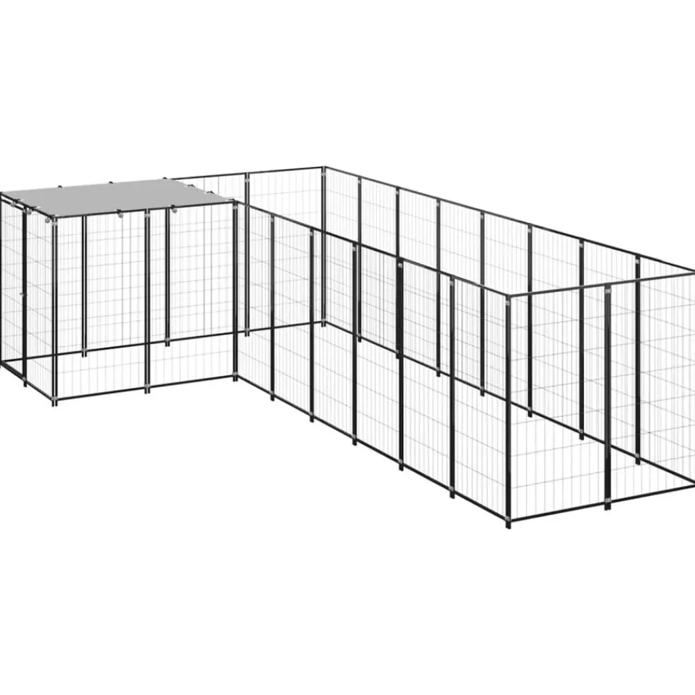 Huisdierbenodigdheden*vidaXL Hondenkennel 6,05 m² staal Zwart