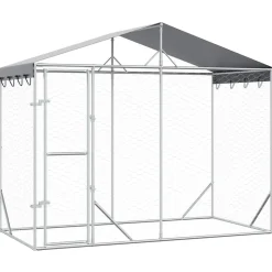 Hondenkennel met dak 3x1,5x2,5 m gegalvaniseerd staal zilver>vidaXL Online