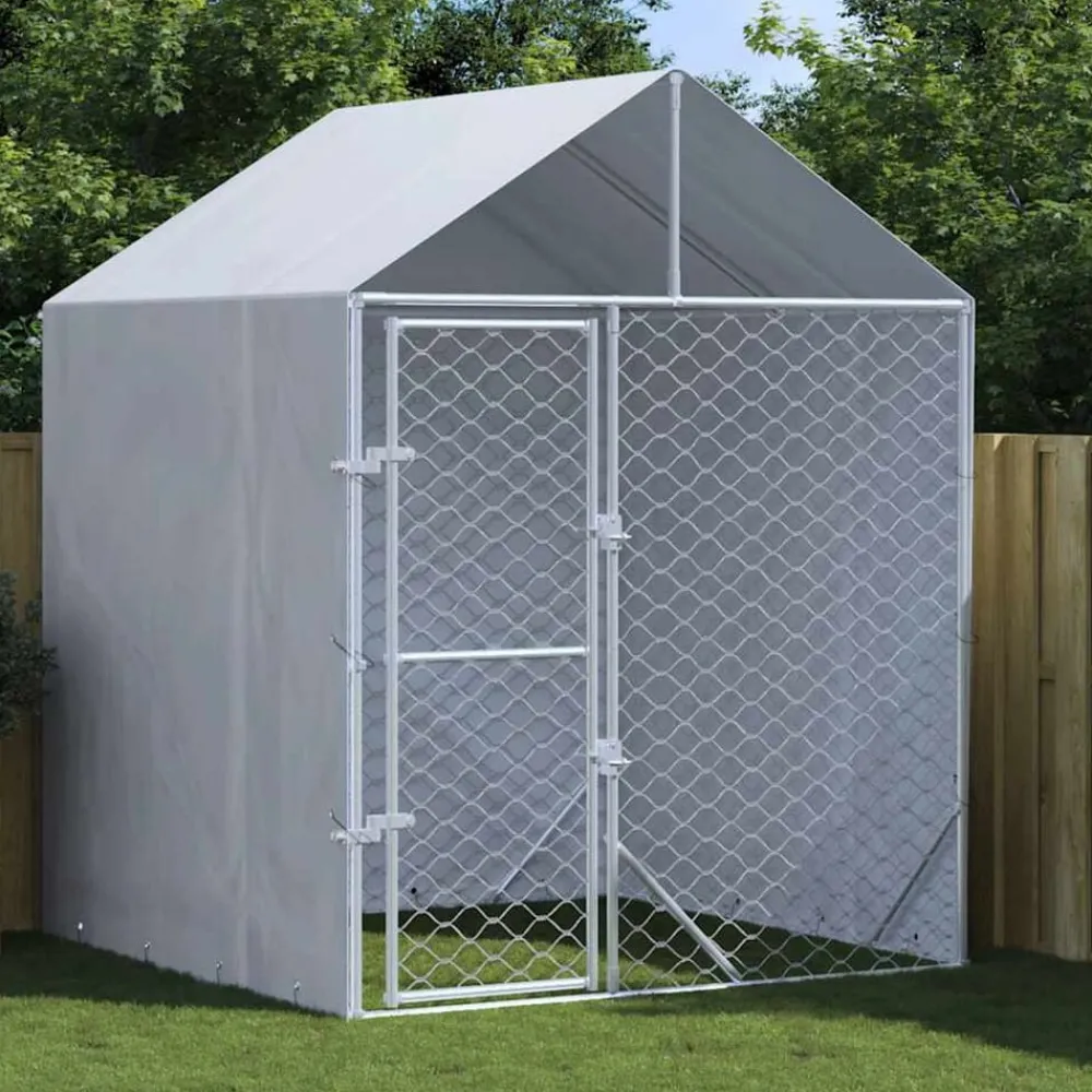 Huisdierbenodigdheden*vidaXL Hondenkennel met dak 2x2x2,5 m gegalvaniseerd staal zilver