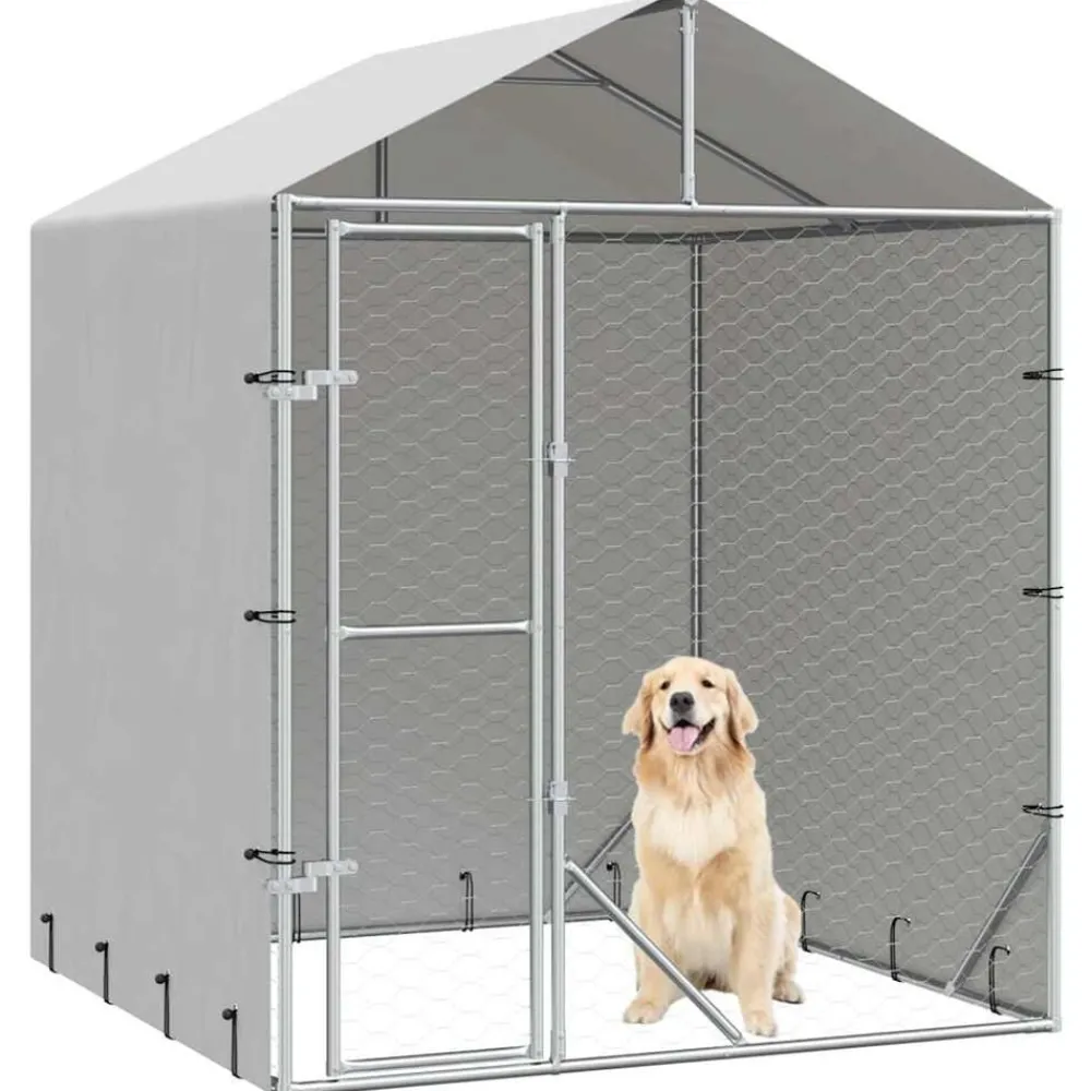 Huisdierbenodigdheden*vidaXL Hondenkennel met dak 2x2x2,5 m gegalvaniseerd staal zilver