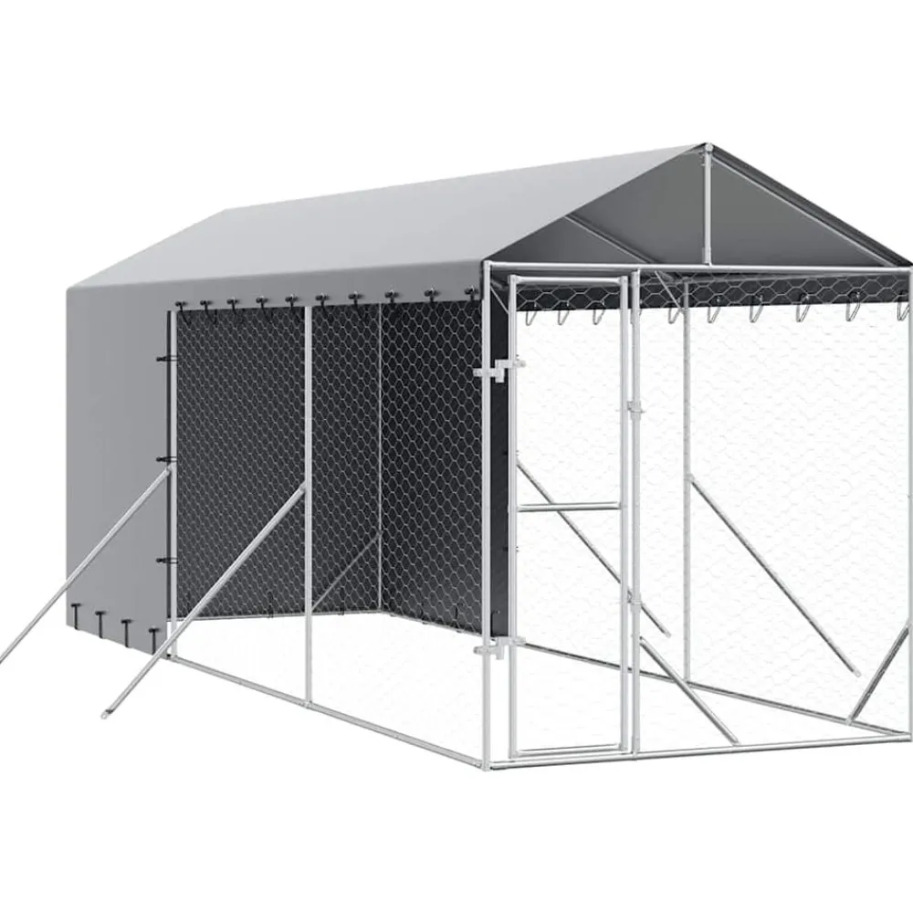 Huisdierbenodigdheden*vidaXL Hondenkennel met dak 2x6x2,5 m gegalvaniseerd staal zilverkleur