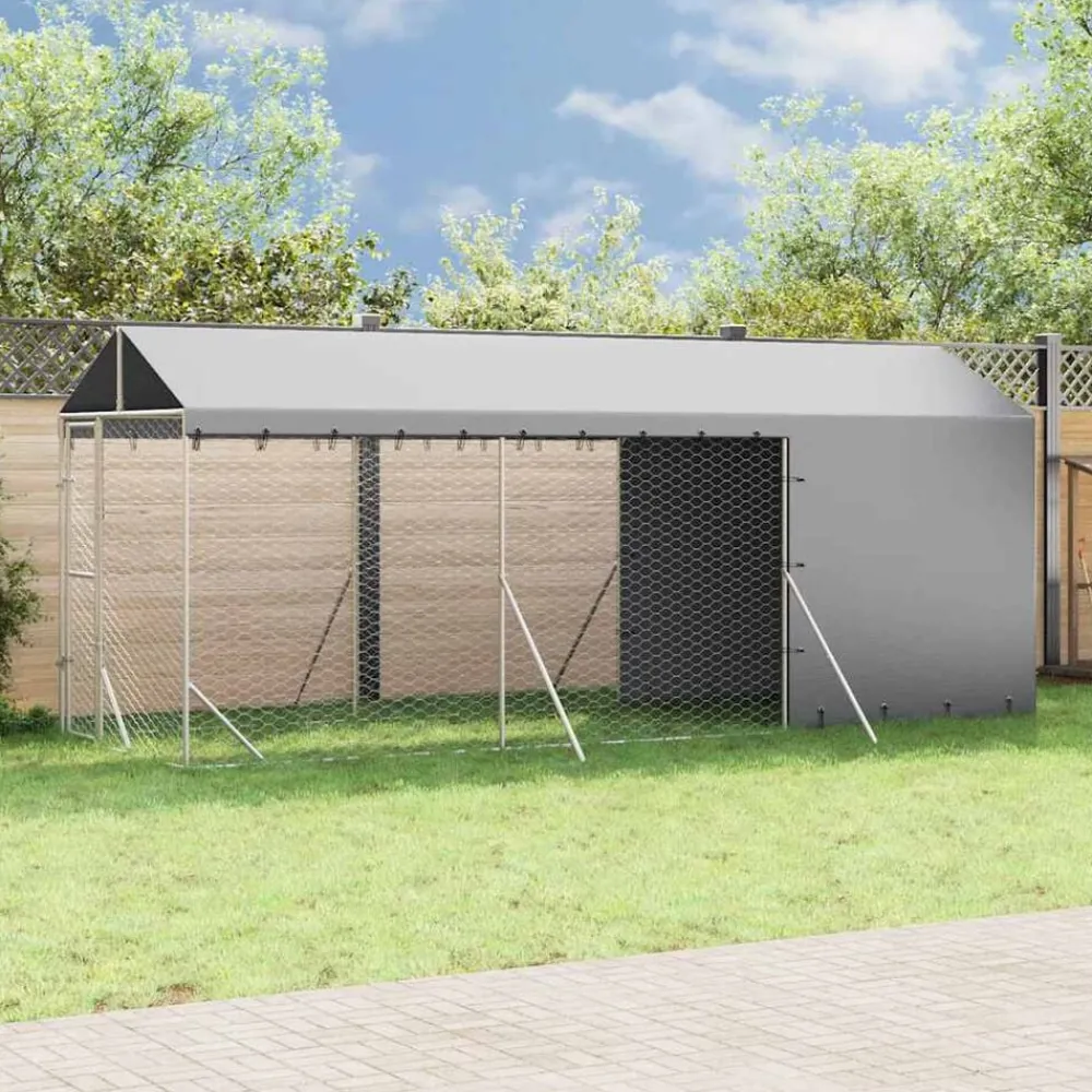 Huisdierbenodigdheden*vidaXL Hondenkennel met dak 2x6x2,5 m gegalvaniseerd staal zilverkleur