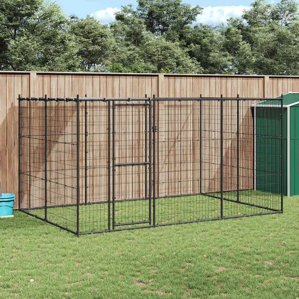 Huisdierbenodigdheden*vidaXL Hondenkennel met dak 7,26 m² staal Zwart en zilver