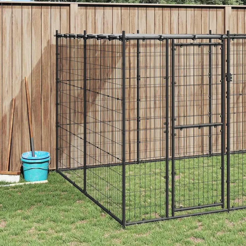 Huisdierbenodigdheden*vidaXL Hondenkennel met dak 7,26 m² staal Zwart en zilver