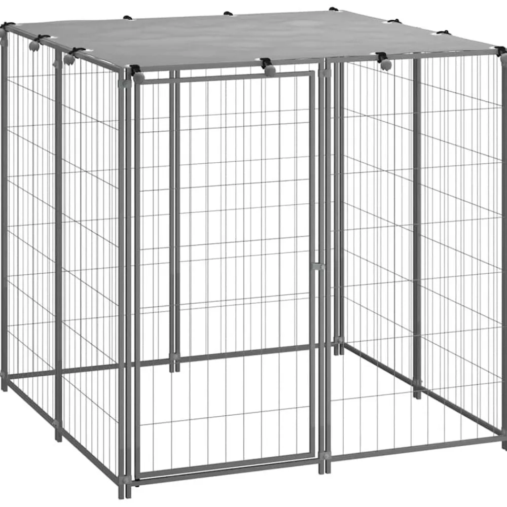 Huisdierbenodigdheden*vidaXL Hondenkennel 110x110x110 cm staal kleurig Zilver