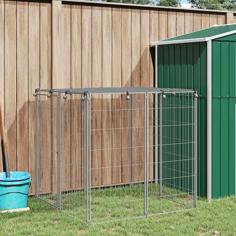 Huisdierbenodigdheden*vidaXL Hondenkennel 110x110x110 cm staal kleurig Zilver