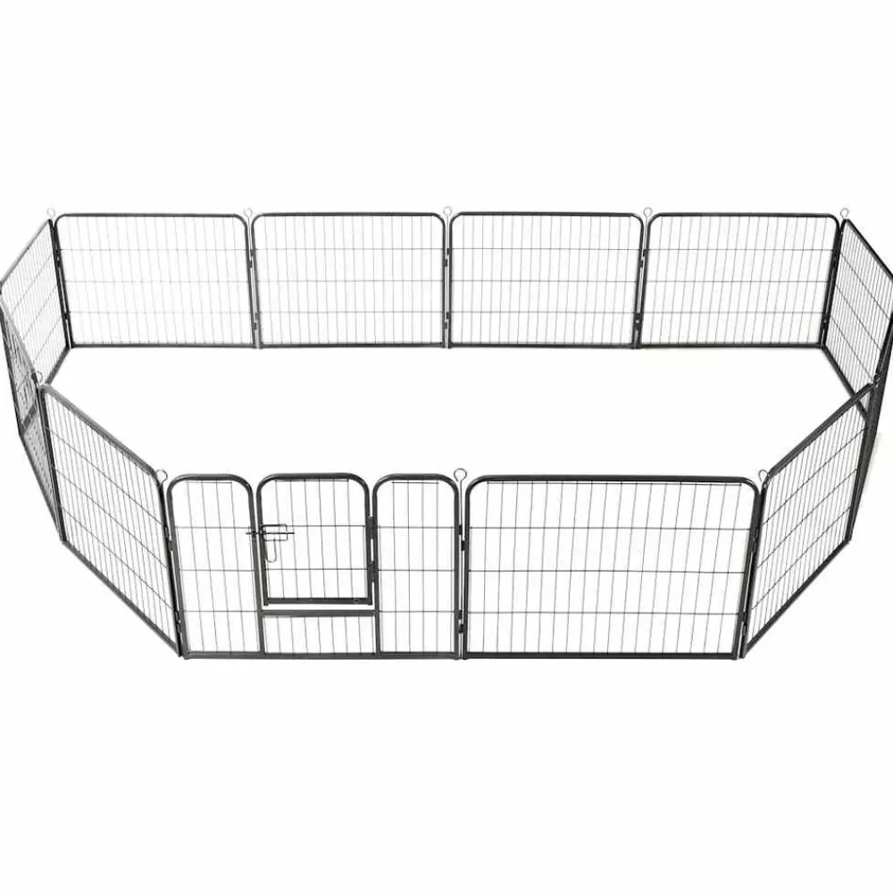 Hondenren met 12 panelen 80x60 cm staal zwart>vidaXL Sale