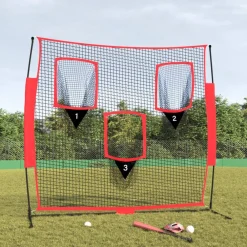 Honkbalnet draagbaar 183x105x183 cm Polyester zwart en rood>vidaXL Discount