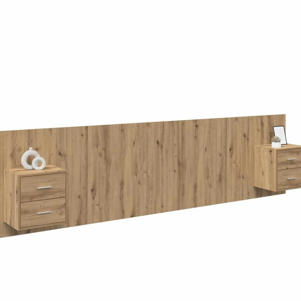 Bedden & Accessoires*vidaXL Hoofdbord Met Kast met lade 3 pcs Artisan Eiken Bewerkt hout artisanaal eikenkleurig