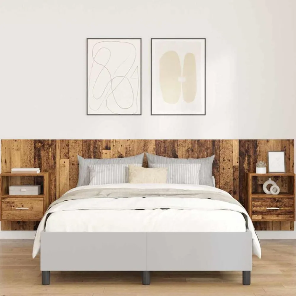 Bedden & Accessoires*vidaXL Hoofdbord Met Kast met lade 3 pcs Bewerkt hout Oud hout