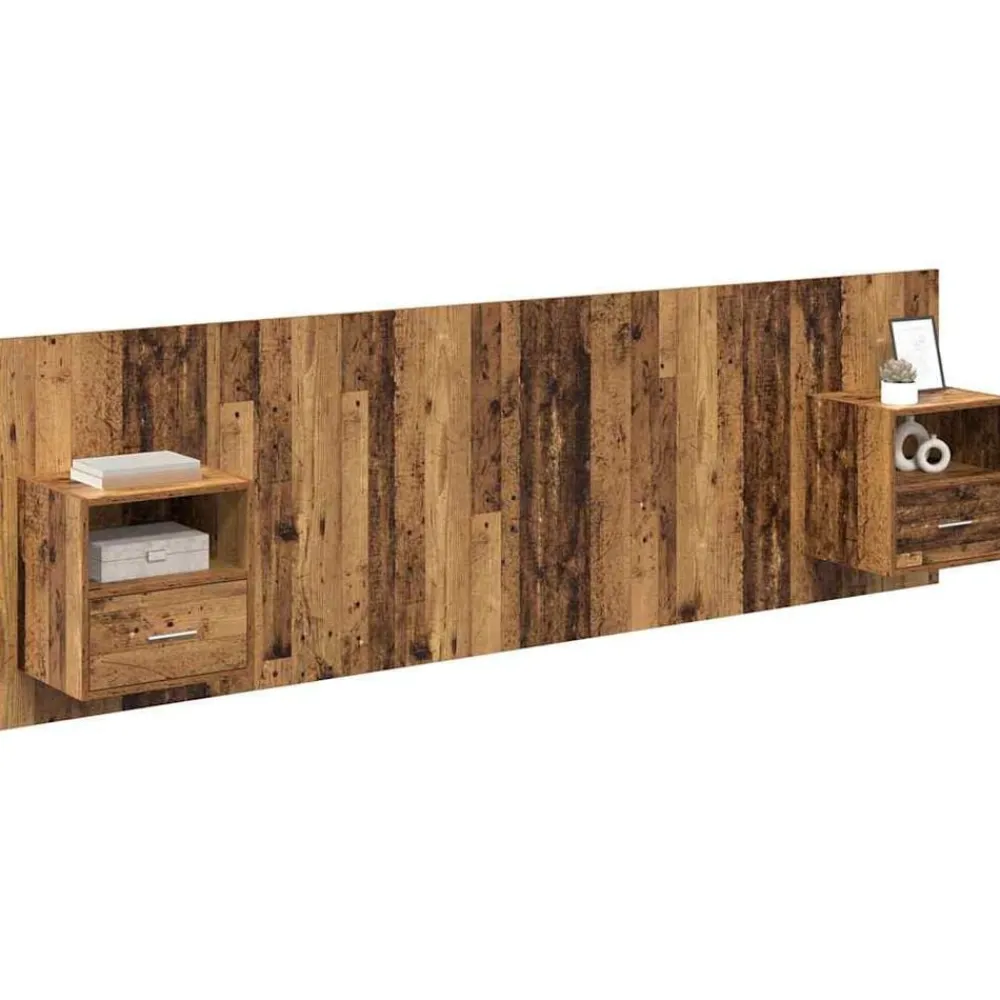 Bedden & Accessoires*vidaXL Hoofdbord Met Kast met lade 3 pcs Bewerkt hout Oud hout