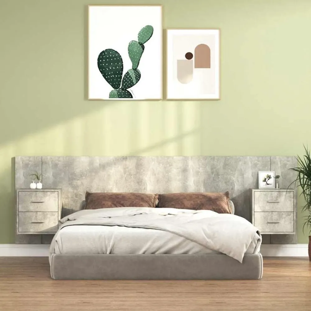 Bedden & Accessoires*vidaXL Hoofdbord met kastjes bewerkt hout Betongrijs