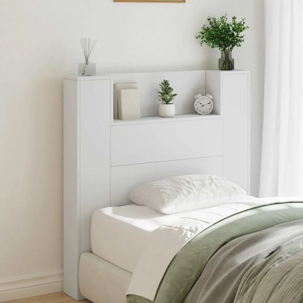Bedden & Accessoires*vidaXL Hoofdbord met plank 100 x 16,5 x 103,5 cm Bewerkt hout Wit