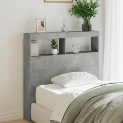 Bedden & Accessoires*vidaXL Hoofdbordkast met LED-verlichting 100x17x102 cm Betongrijs