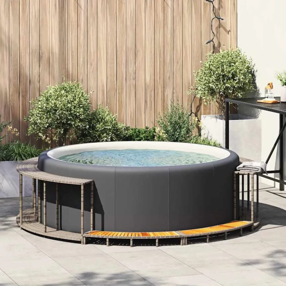 Hottub ombouw opbergruimte en houten opstapje poly rattan>vidaXL Online