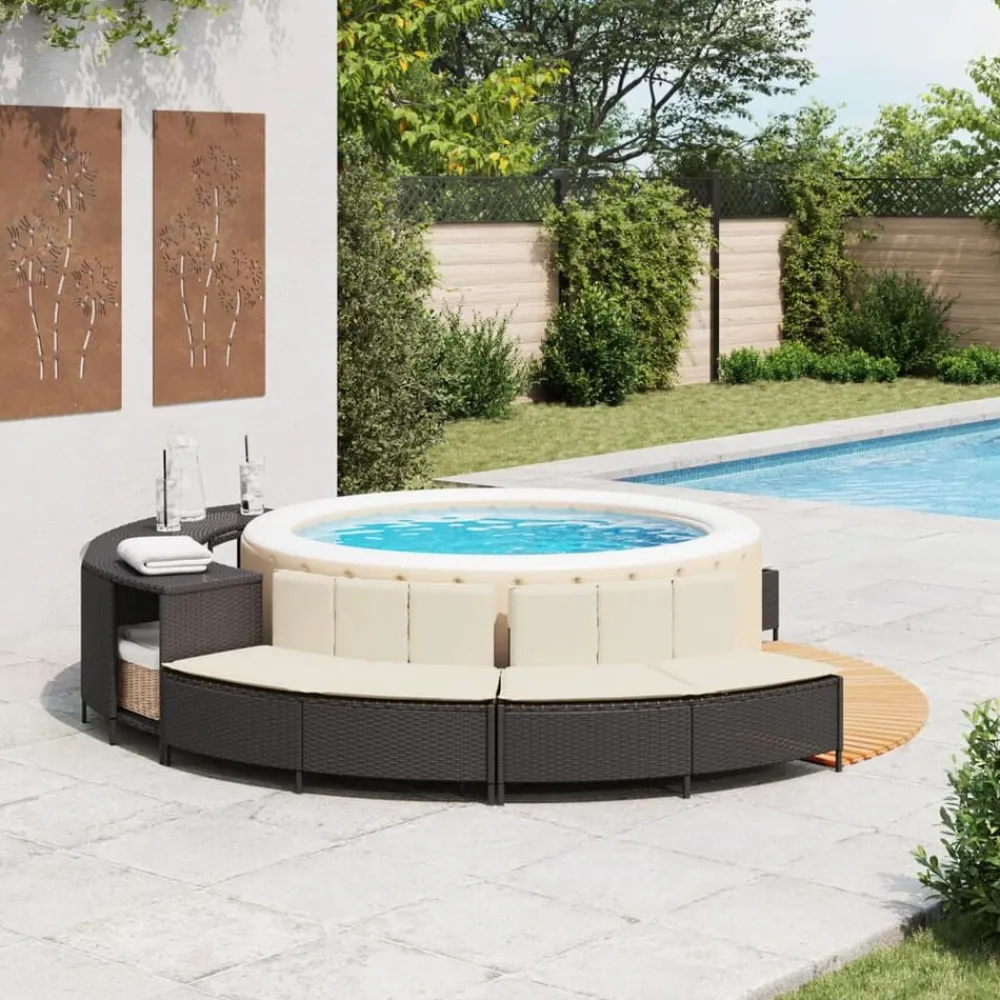 Zwembaden & Spa'S*vidaXL Hottub-bankjes met kussens 2 st poly rattan Zwart